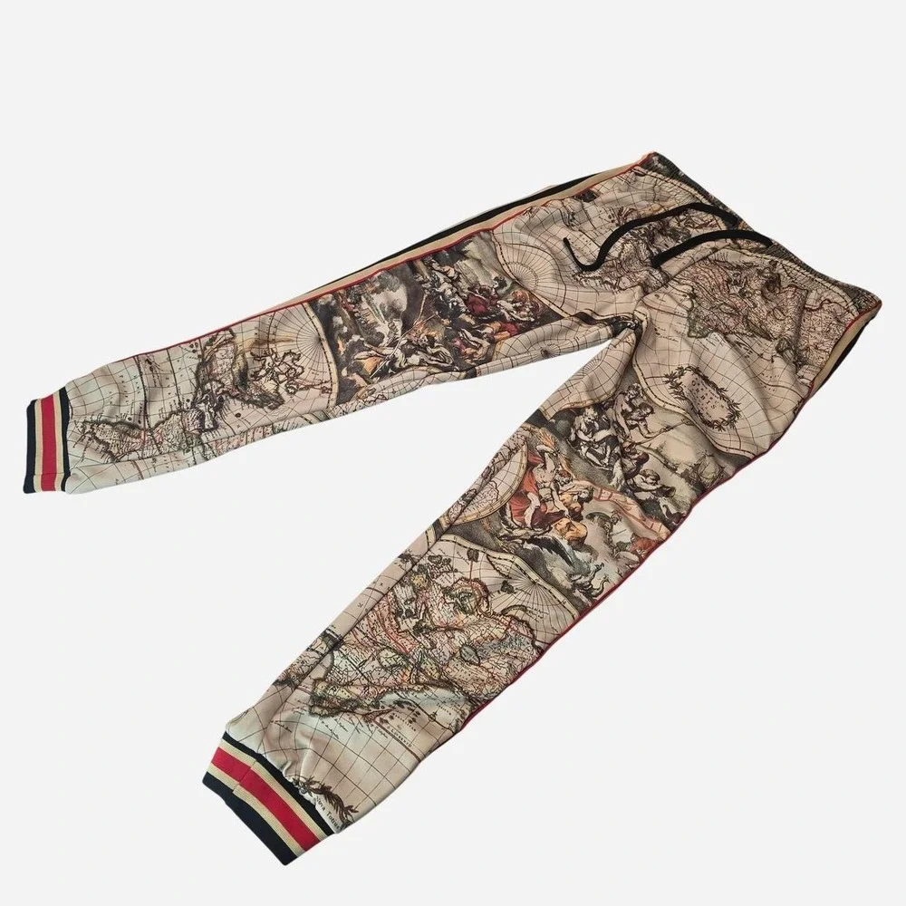 Men's Conquer Track Pants Map Print Vintage- Style Illustration- 3XL